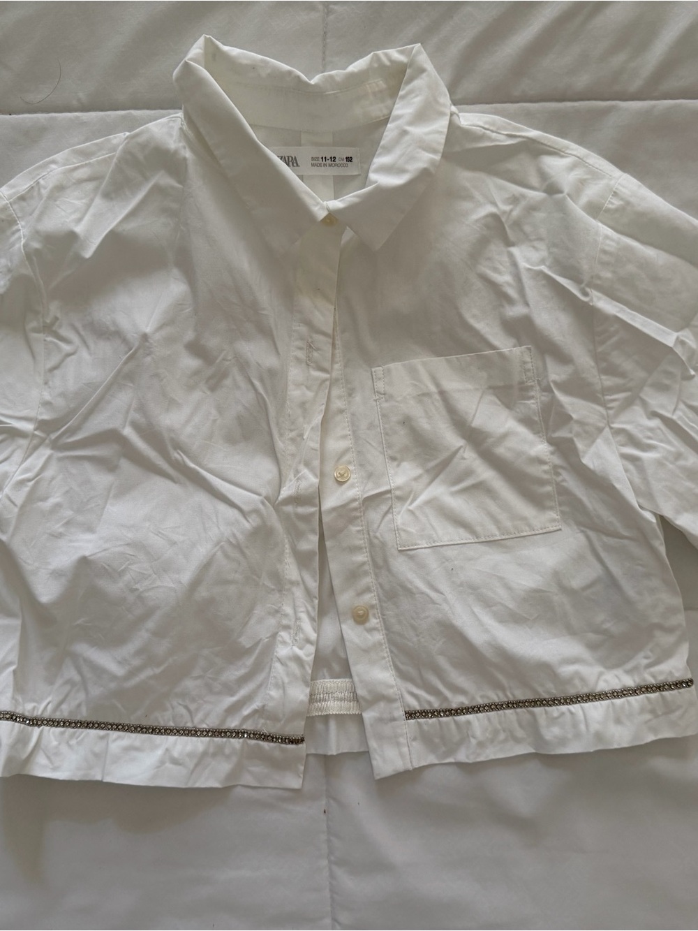 Zara White Short-Sleeve Button-Down Shirt with Trim - Picture 3 of 5